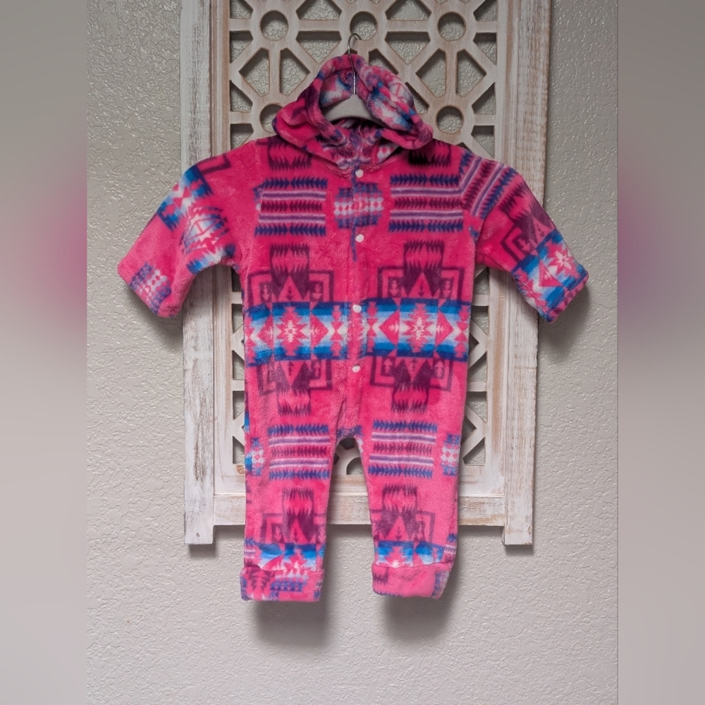 Native 3-6 Mos Baby Girl Fleece One Piece Romper Pink Aztec Print Southwestern